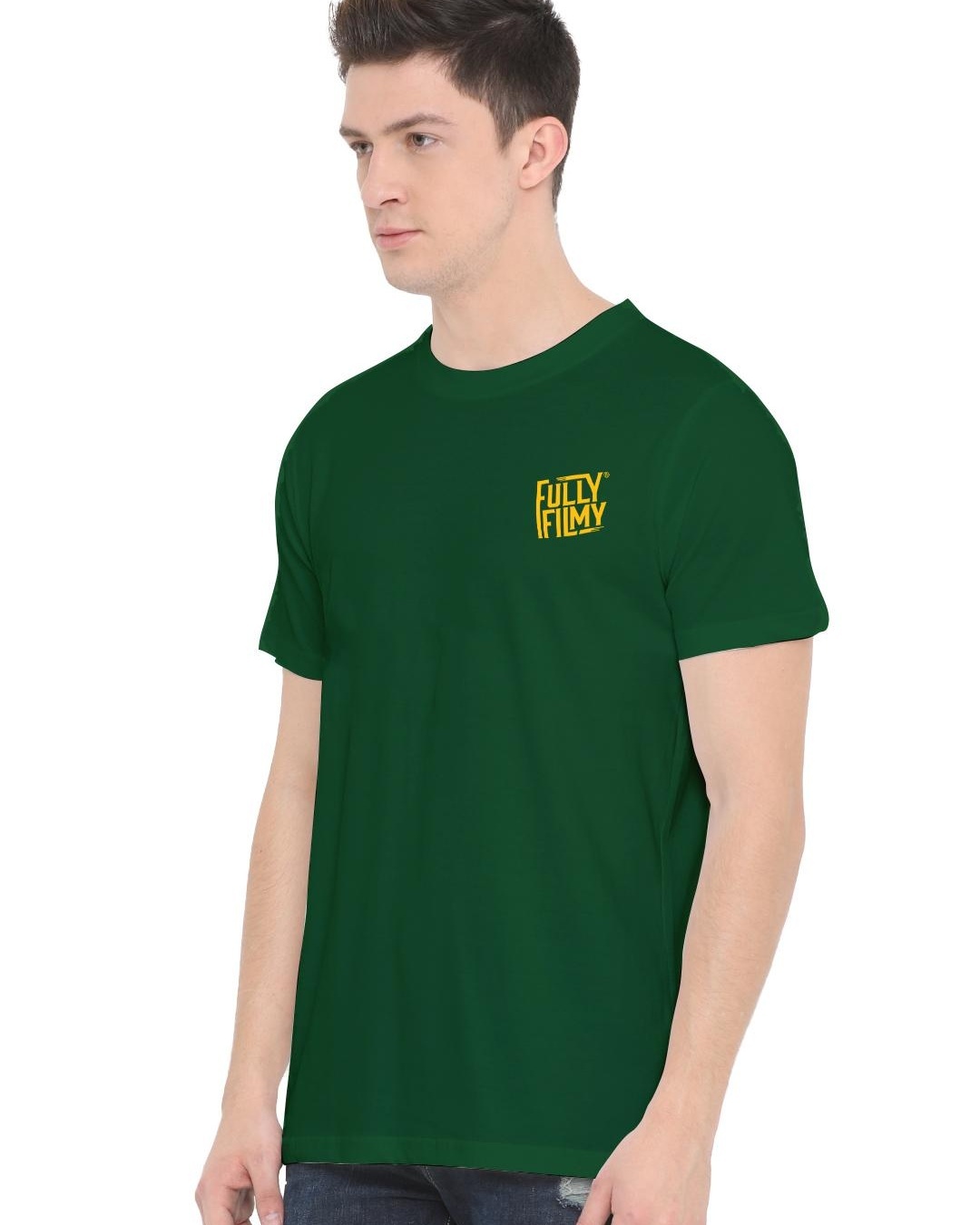 Shop Men's Green FF Yellow Logo Green Typographic T-shirt-Back