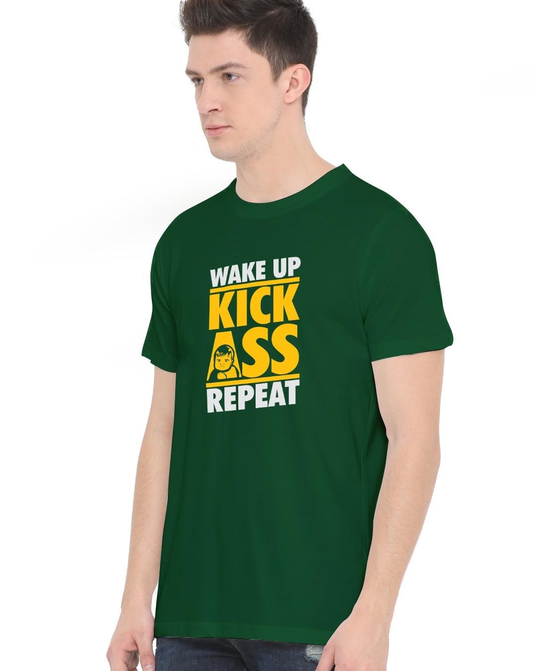 Shop Men's Green Wake Up Kick Typographic T Shirt-Back