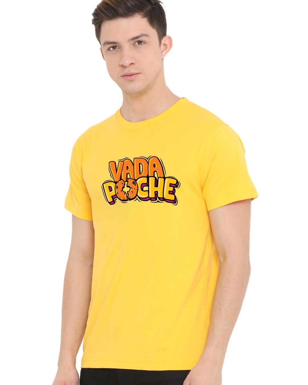 Shop Men's Yellow Vada Poche Typographic T Shirt-Back