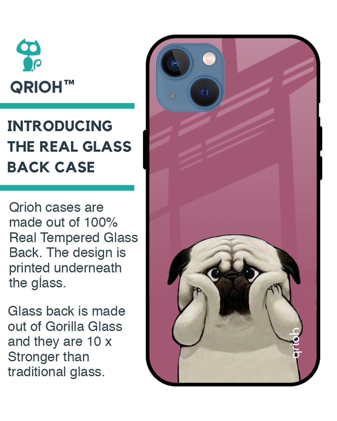 Shop Funny Pug Face Printed Premium Glass Cover For iPhone 13 mini (Impact Resistant, Matte Finish)-Back