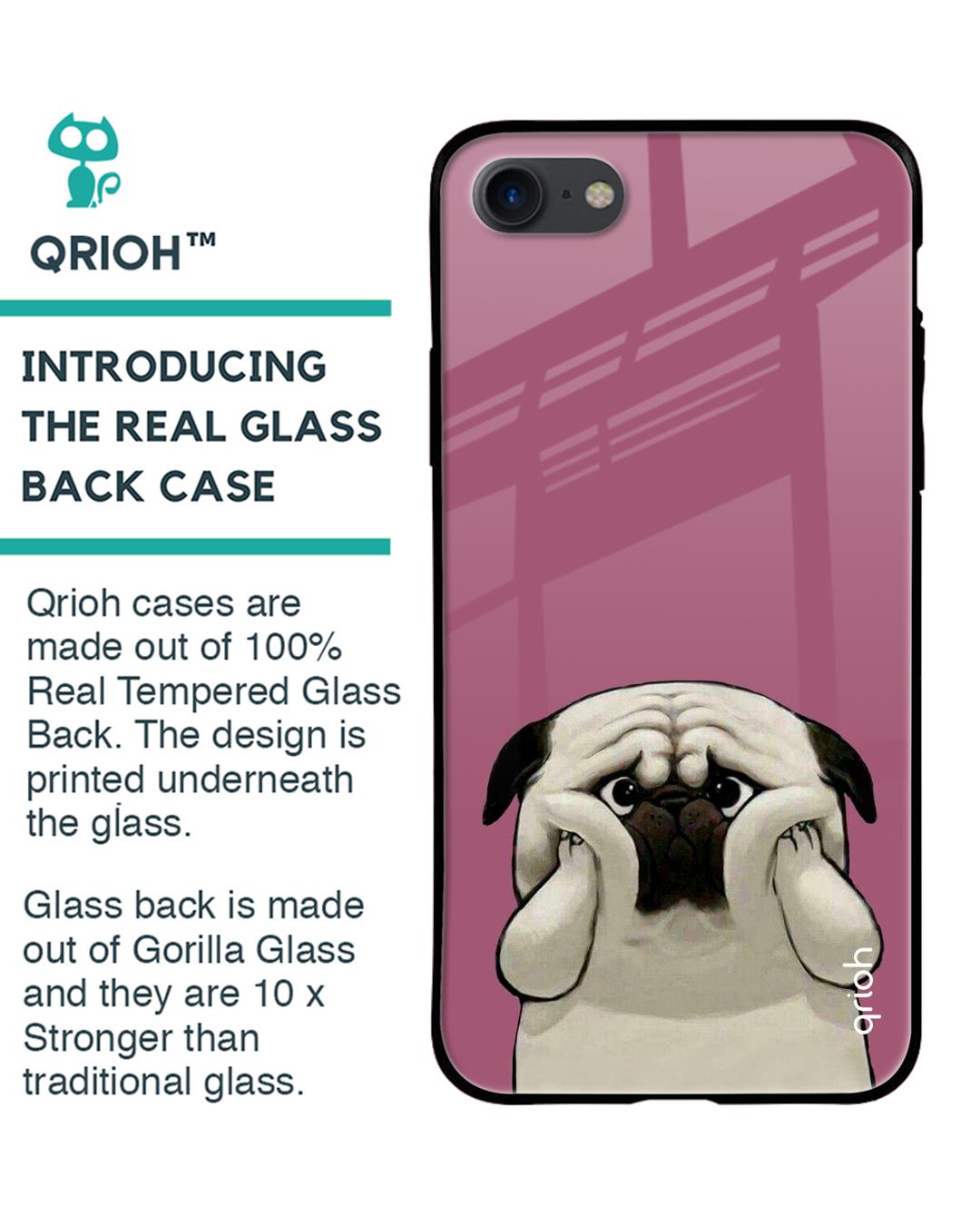 Shop Funny Pug Face Printed Premium Glass Cover For iPhone 7 (Impact Resistant, Matte Finish)-Back