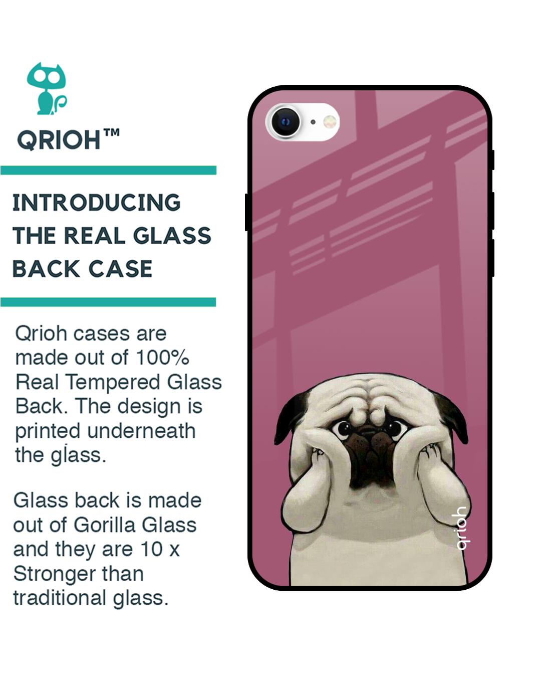 Shop Funny Pug Face Printed Premium Glass Cover For iPhone SE 2022 (Impact Resistant, Matte Finish)-Back