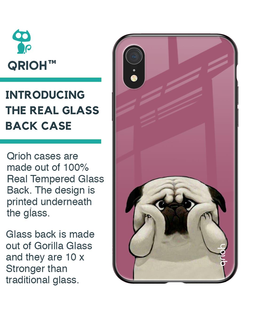 Shop Funny Pug Face Printed Premium Glass Cover For iPhone XR (Impact Resistant, Matte Finish)-Back