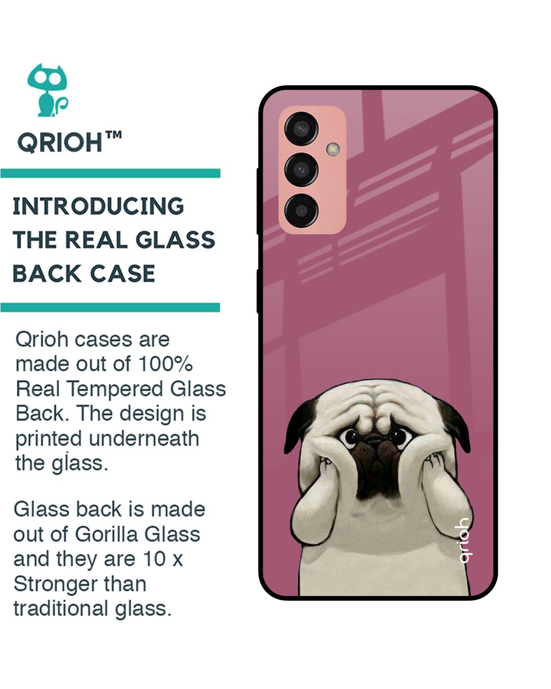 Shop Funny Pug Face Printed Premium Glass Cover for Samsung Galaxy M13 (Shock Proof, Scratch Resistant)-Back
