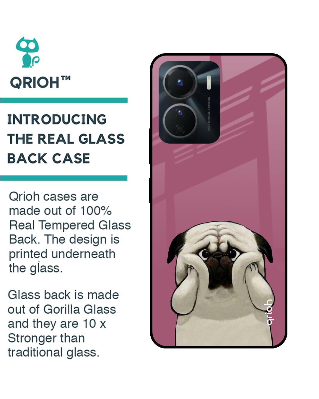 Shop Funny Pug Face Printed Premium Glass Case for Vivo Y16 (Shock Proof,Scratch Resistant)-Back