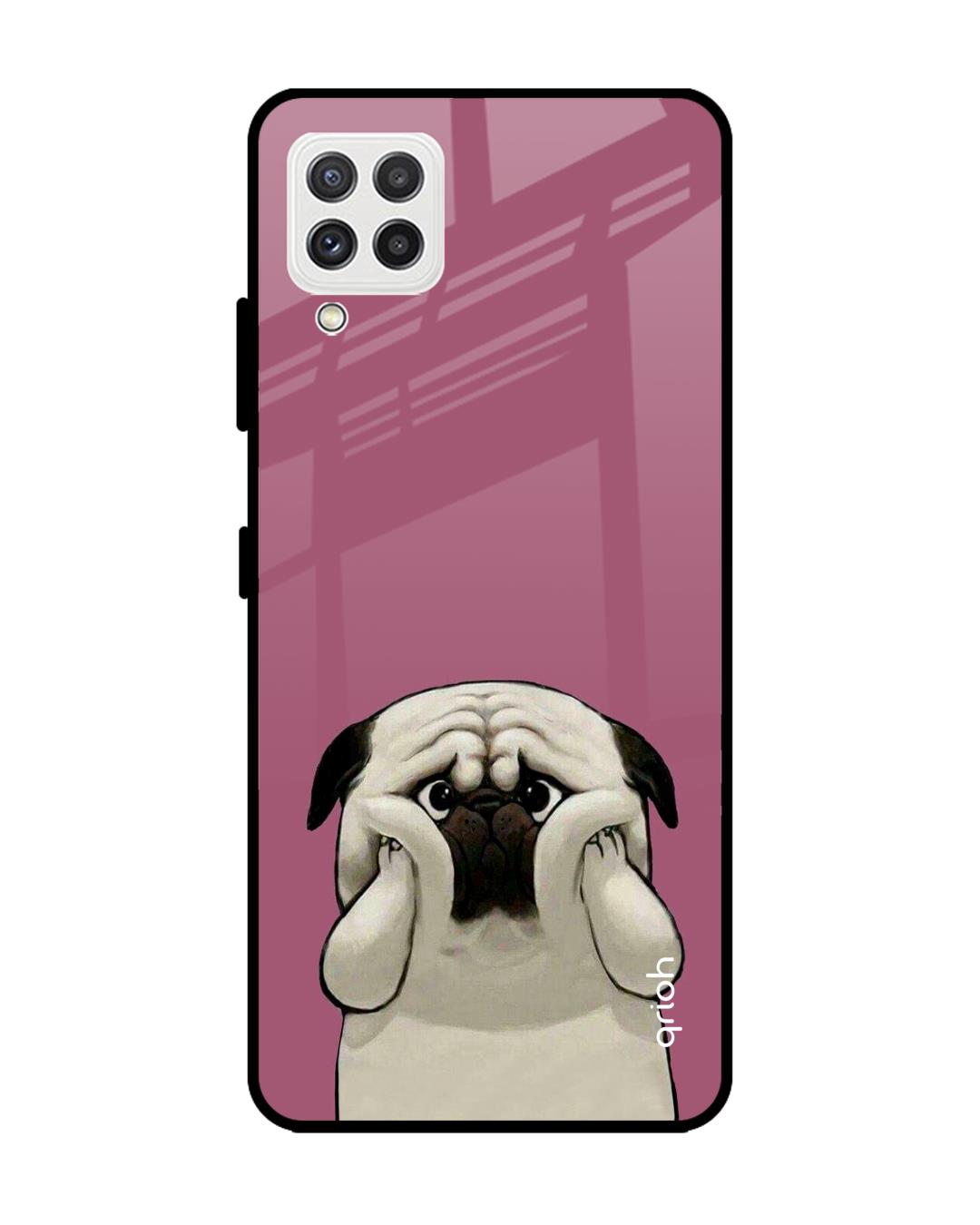 Shop Funny Pug Face Printed Premium Glass Cover For  A22(Impact Resistant, Matte Finish)-Back