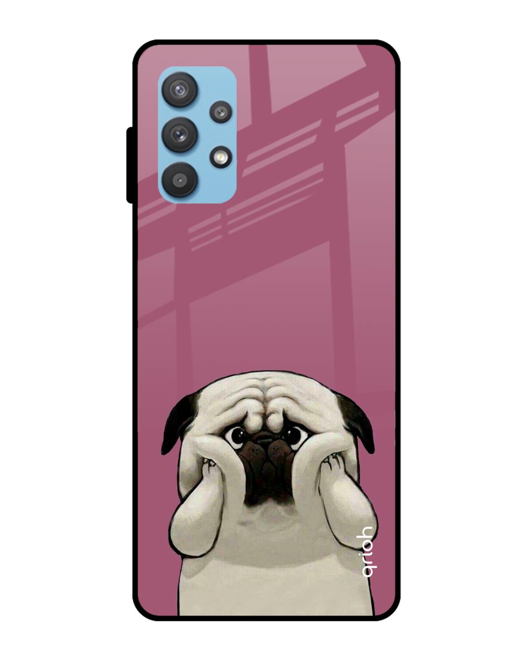 Shop Funny Pug Face Printed Premium Glass Cover For  A52(Impact Resistant, Matte Finish)-Back