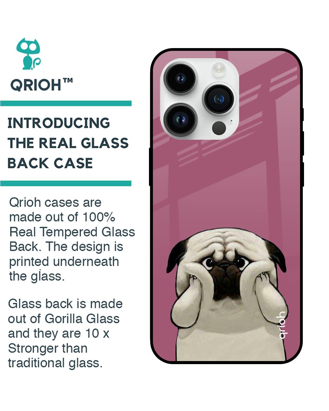 Shop Funny Pug Face Printed Premium Glass Cover for Apple iPhone 14 Pro (Shock Proof, Scratch Resistant)-Back