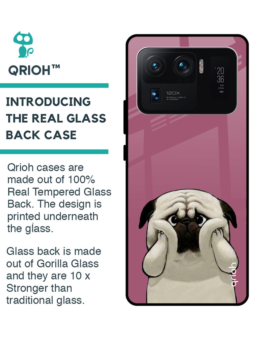 Shop Funny Pug Face Printed Premium Glass Cover For Mi 11 Ultra (Impact Resistant, Matte Finish)-Back