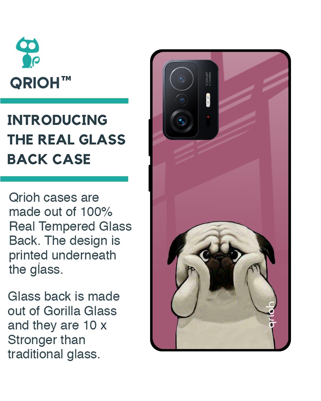 Shop Funny Pug Face Printed Premium Glass Cover For Mi 11T Pro 5G (Impact Resistant, Matte Finish)-Back