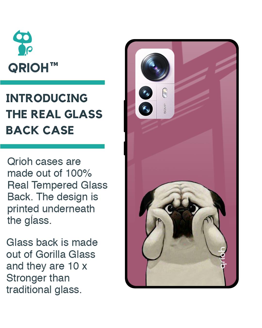 Shop Funny Pug Face Printed Premium Glass Cover For Mi 12 Pro 5G (Impact Resistant, Matte Finish)-Back