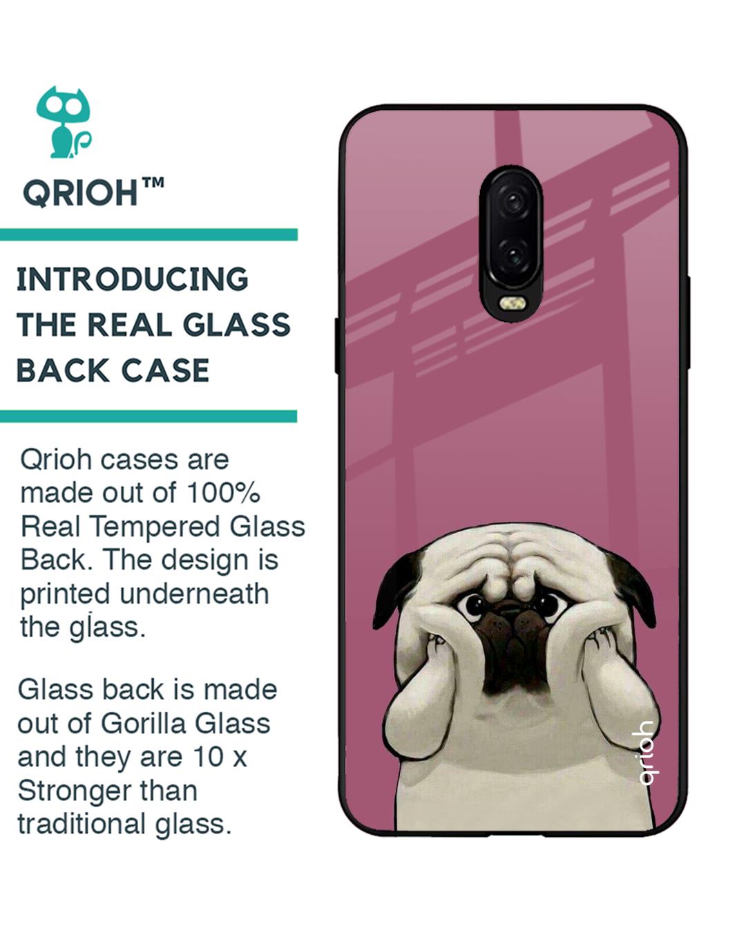 Shop Funny Pug Face Printed Premium Glass Cover For OnePlus 6T (Impact Resistant, Matte Finish)-Back