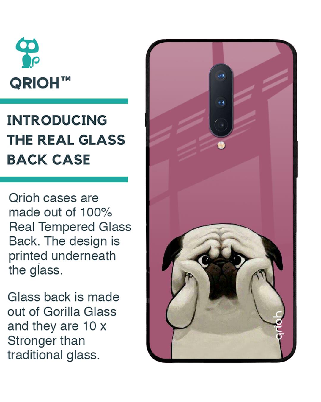 Shop Funny Pug Face Printed Premium Glass Cover For OnePlus 8 (Impact Resistant, Matte Finish)-Back
