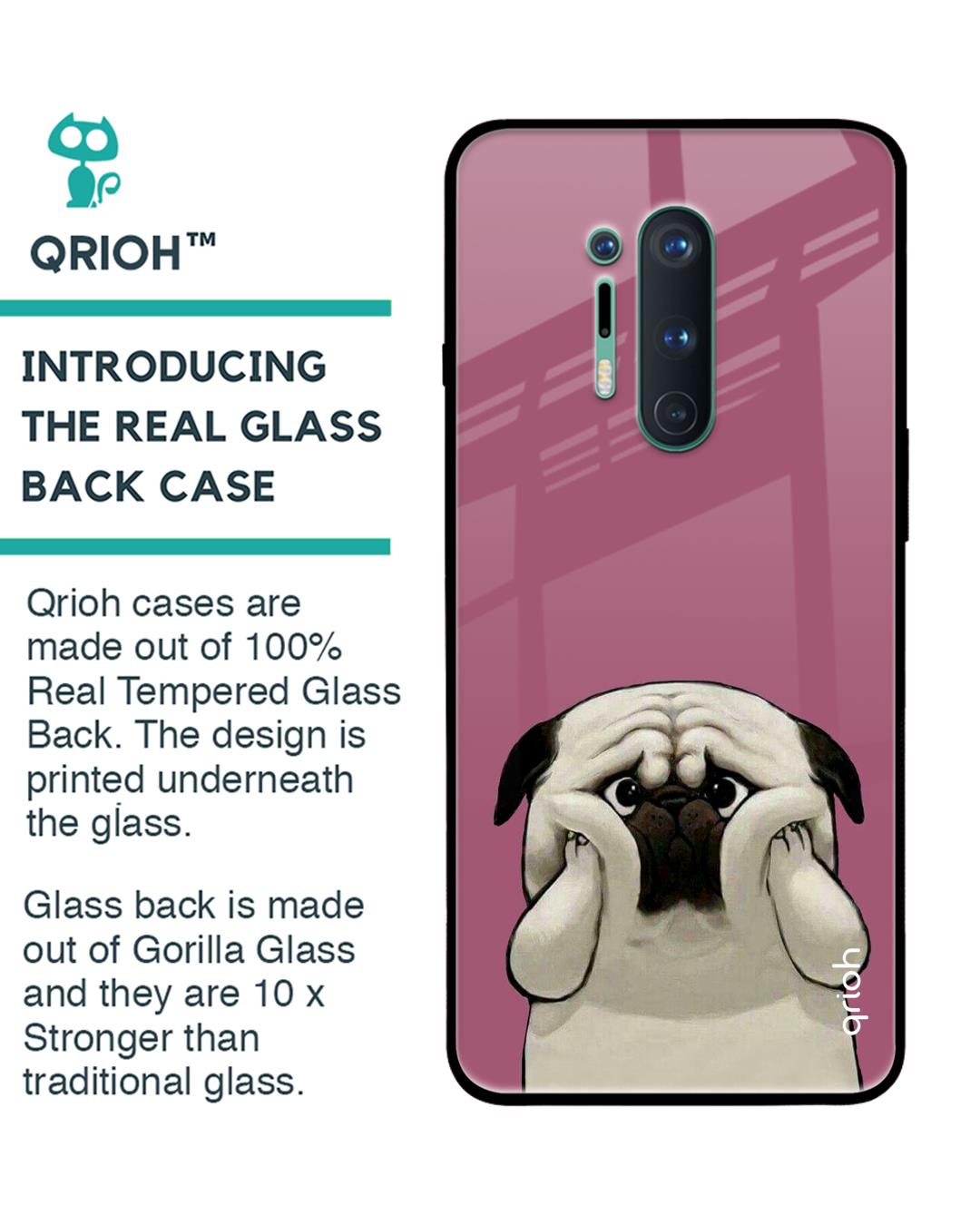 Shop Funny Pug Face Printed Premium Glass Cover For OnePlus 8 Pro (Impact Resistant, Matte Finish)-Back