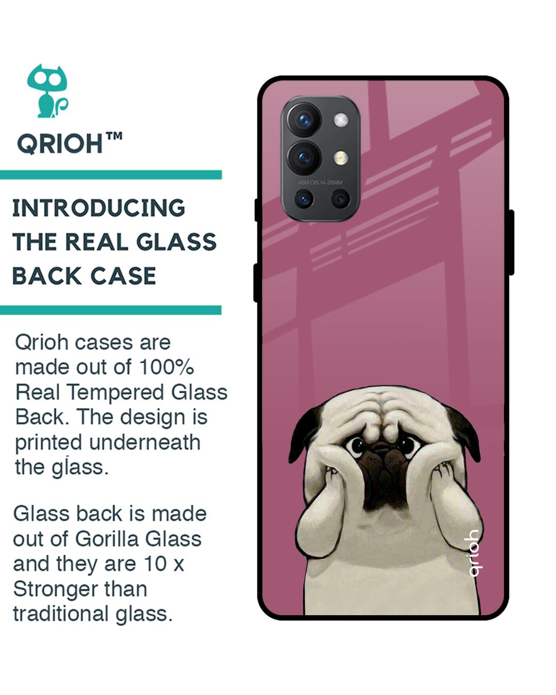 Shop Funny Pug Face Printed Premium Glass Cover For OnePlus 9R (Impact Resistant, Matte Finish)-Back