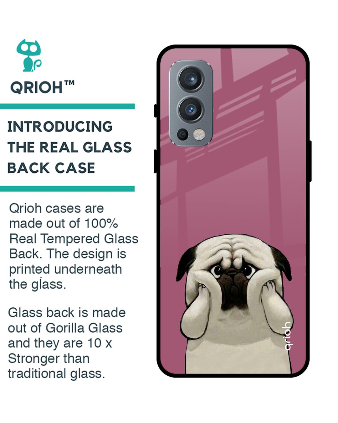 Shop Funny Pug Face Printed Premium Glass Cover For OnePlus Nord 2 5G (Impact Resistant, Matte Finish)-Back