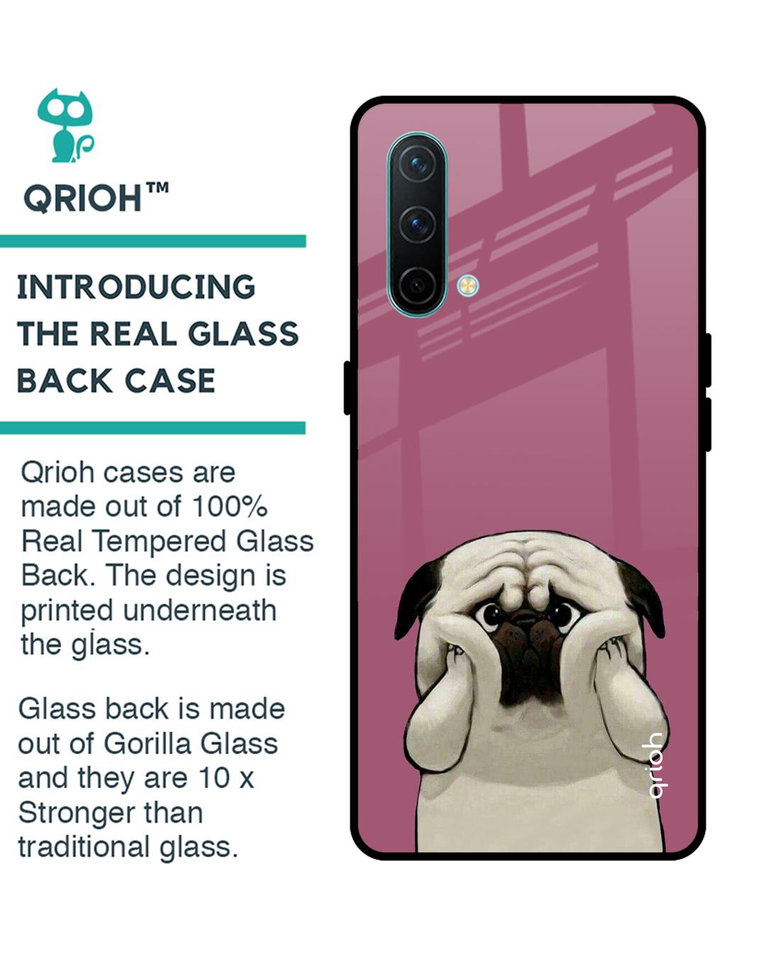 Shop Funny Pug Face Printed Premium Glass Cover For OnePlus Nord CE (Impact Resistant, Matte Finish)-Back
