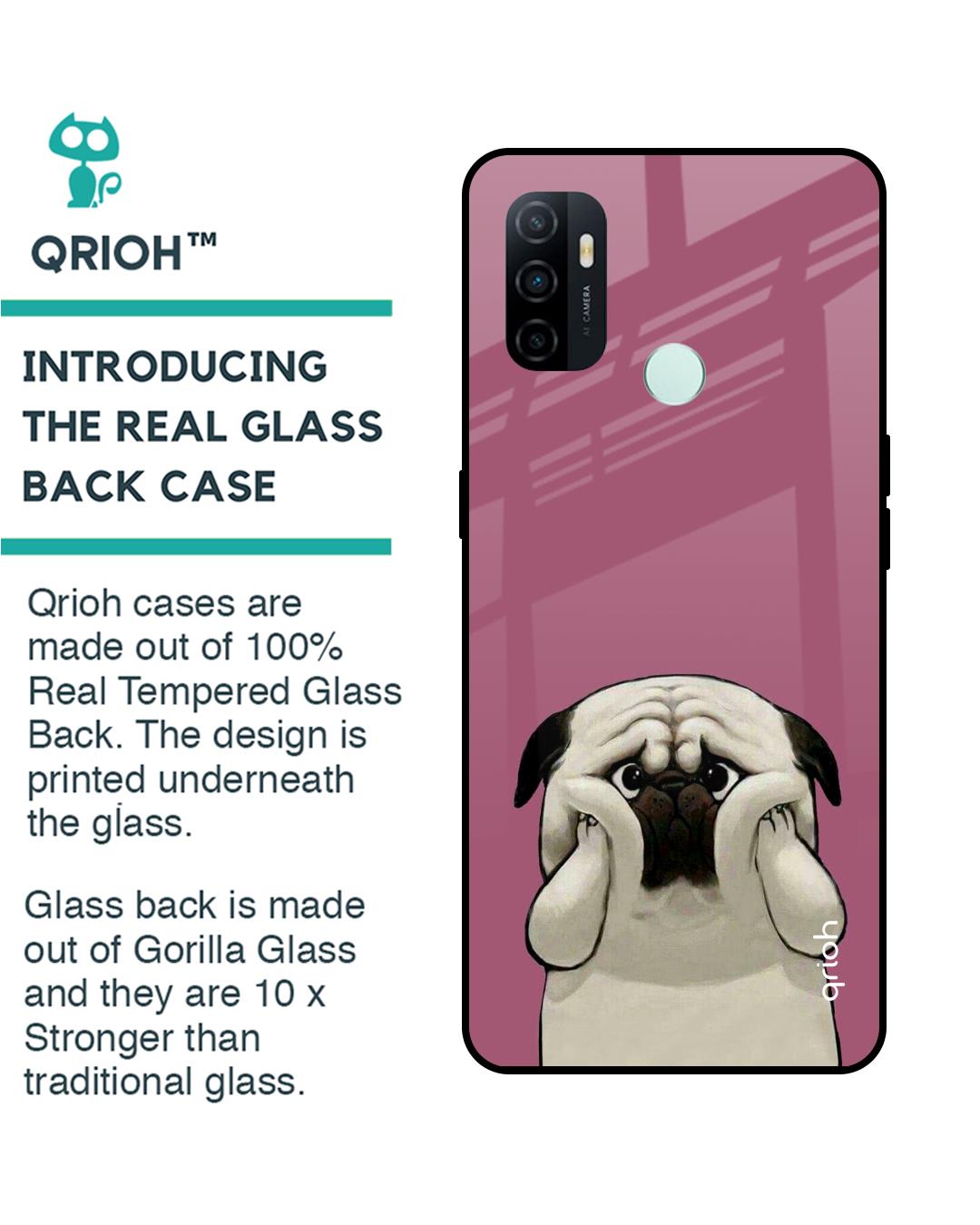 Shop Funny Pug Face Printed Premium Glass Cover For Oppo A33 (Impact Resistant, Matte Finish)-Back