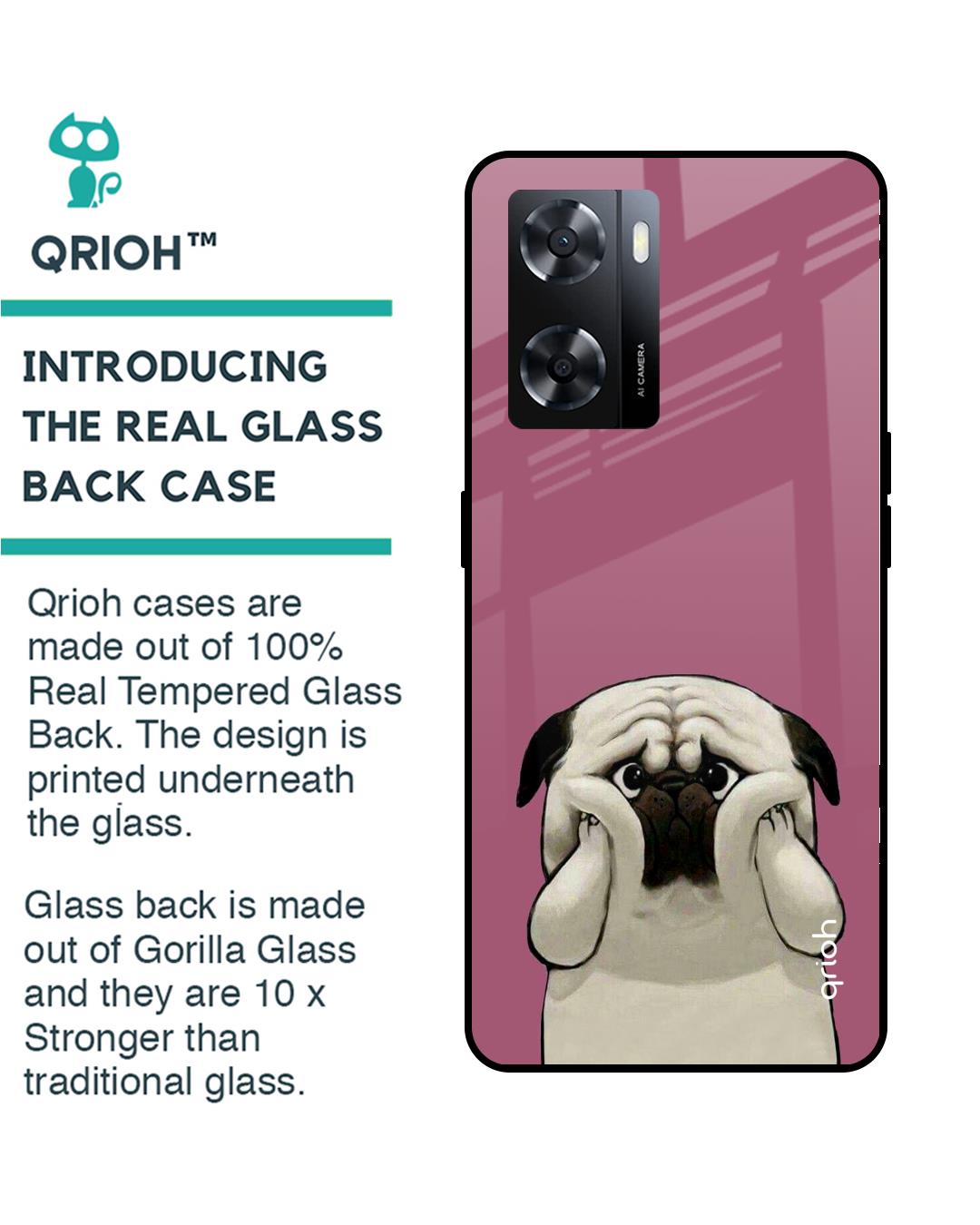 Shop Funny Pug Face Printed Premium Glass Cover for Oppo A57 4G (Shock Proof, Scratch Resistant)-Back