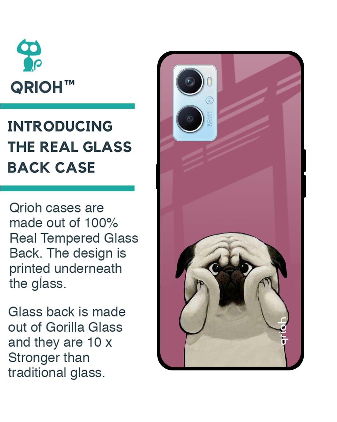 Shop Funny Pug Face Printed Premium Glass Cover For Oppo A96 (Impact Resistant, Matte Finish)-Back