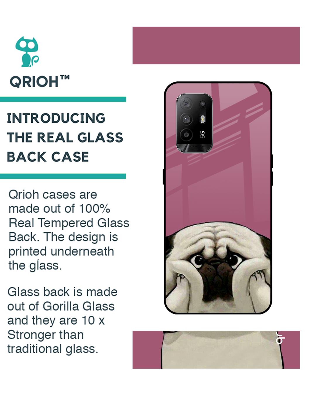 Shop Funny Pug Face Printed Premium Glass Cover For Oppo F19 Pro Plus (Impact Resistant, Matte Finish)-Back