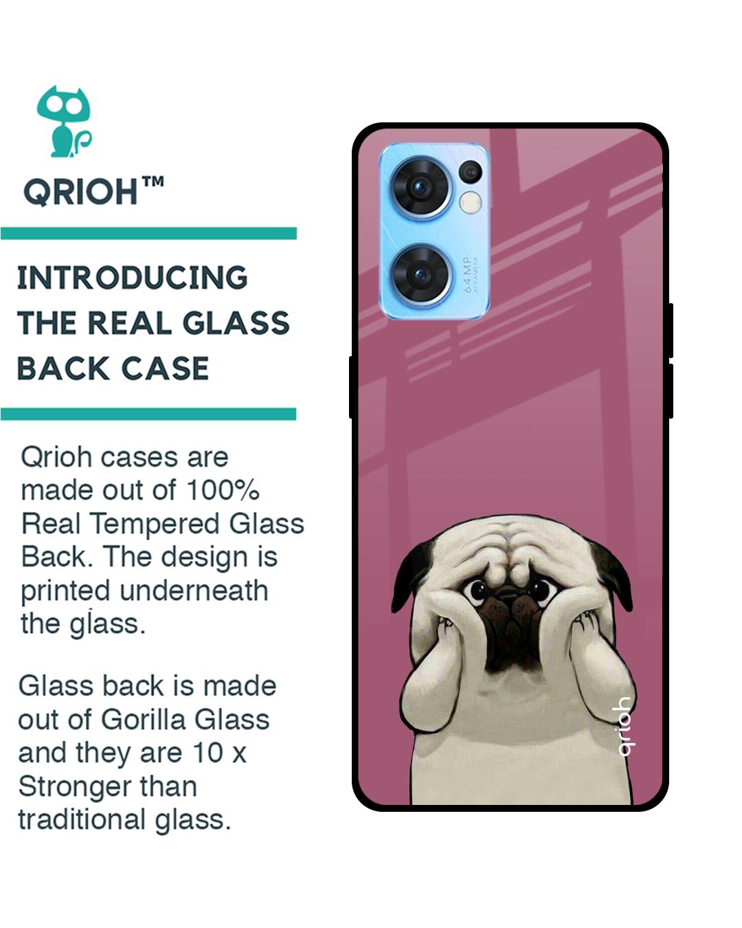 Shop Funny Pug Face Printed Premium Glass Cover For Oppo Reno7 5G (Impact Resistant, Matte Finish)-Back