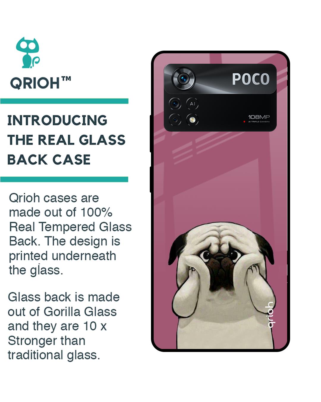 Shop Funny Pug Face Printed Premium Glass Cover for Poco X4 Pro 5G (Shock Proof, Scratch Resistant)-Back