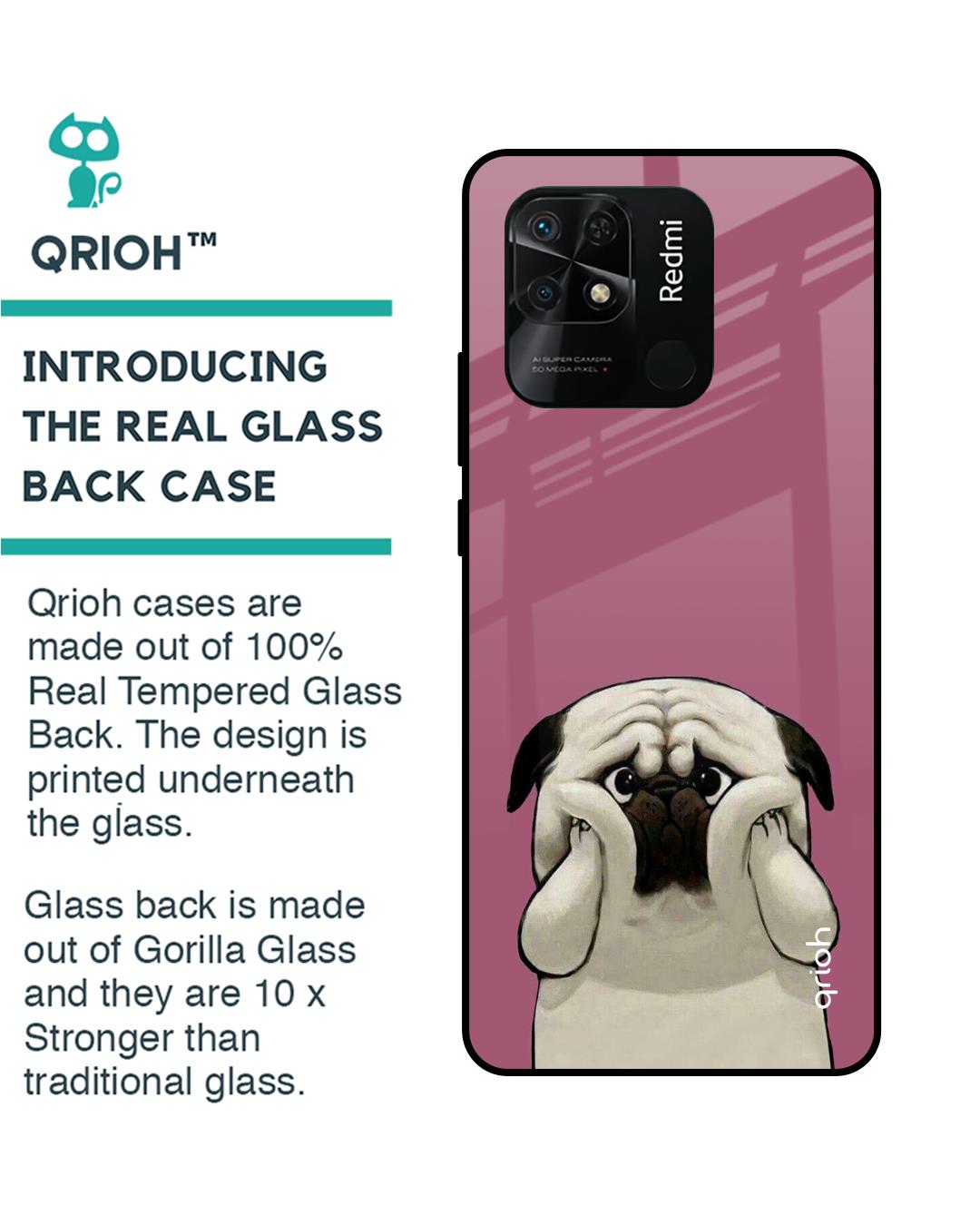 Shop Funny Pug Face Printed Premium Glass Cover For Redmi 10 (Impact Resistant, Matte Finish)-Back