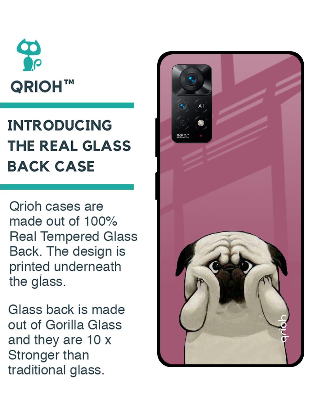 Shop Funny Pug Face Printed Premium Glass Cover For Redmi Note 11 Pro 5G (Impact Resistant, Matte Finish)-Back