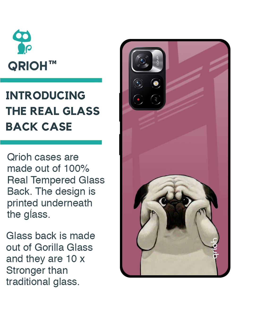 Shop Funny Pug Face Printed Premium Glass Cover For Redmi Note 11T 5G (Impact Resistant, Matte Finish)-Back
