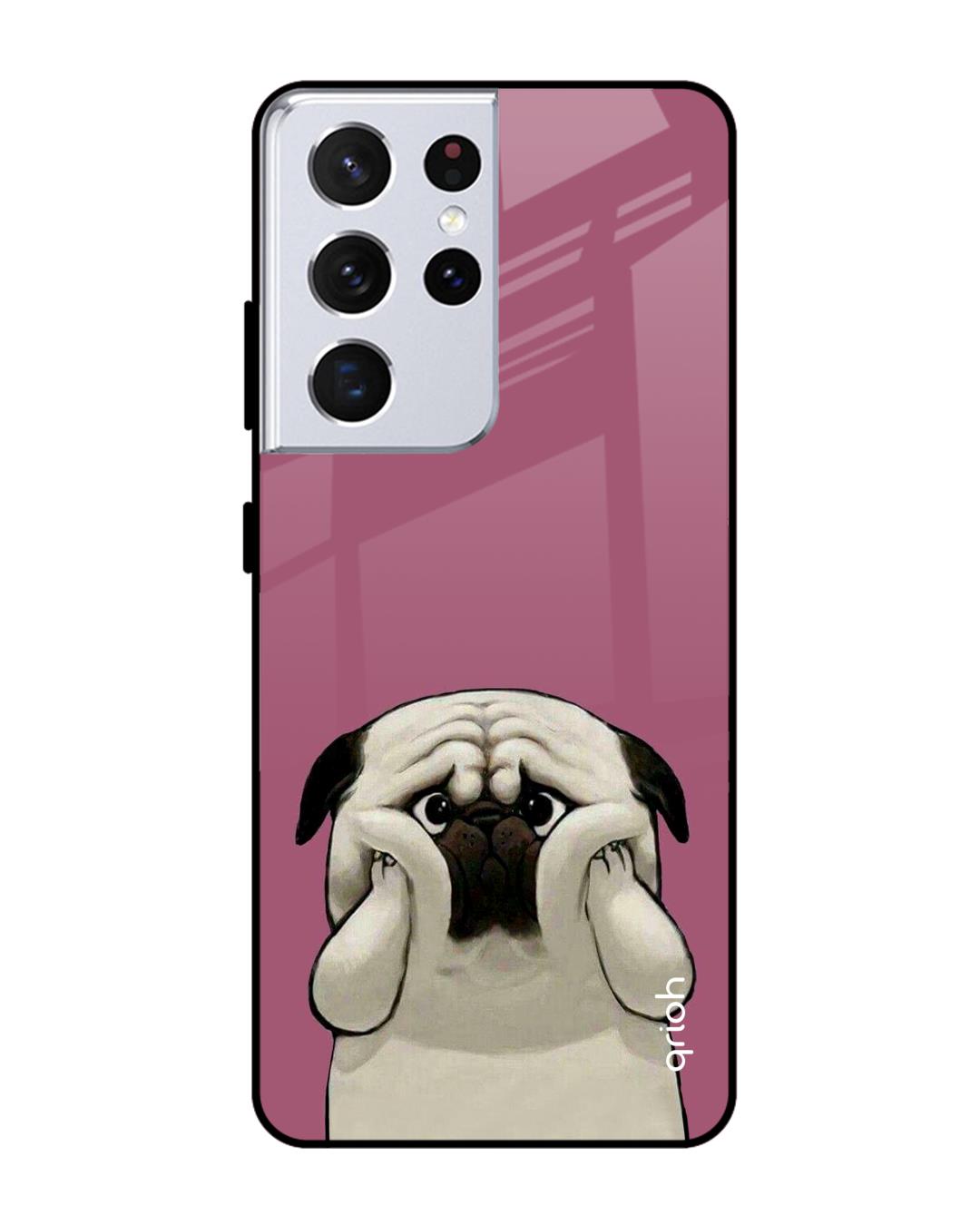 Shop Funny Pug Face Printed Premium Glass Cover For  S21 Ultra(Impact Resistant-Back