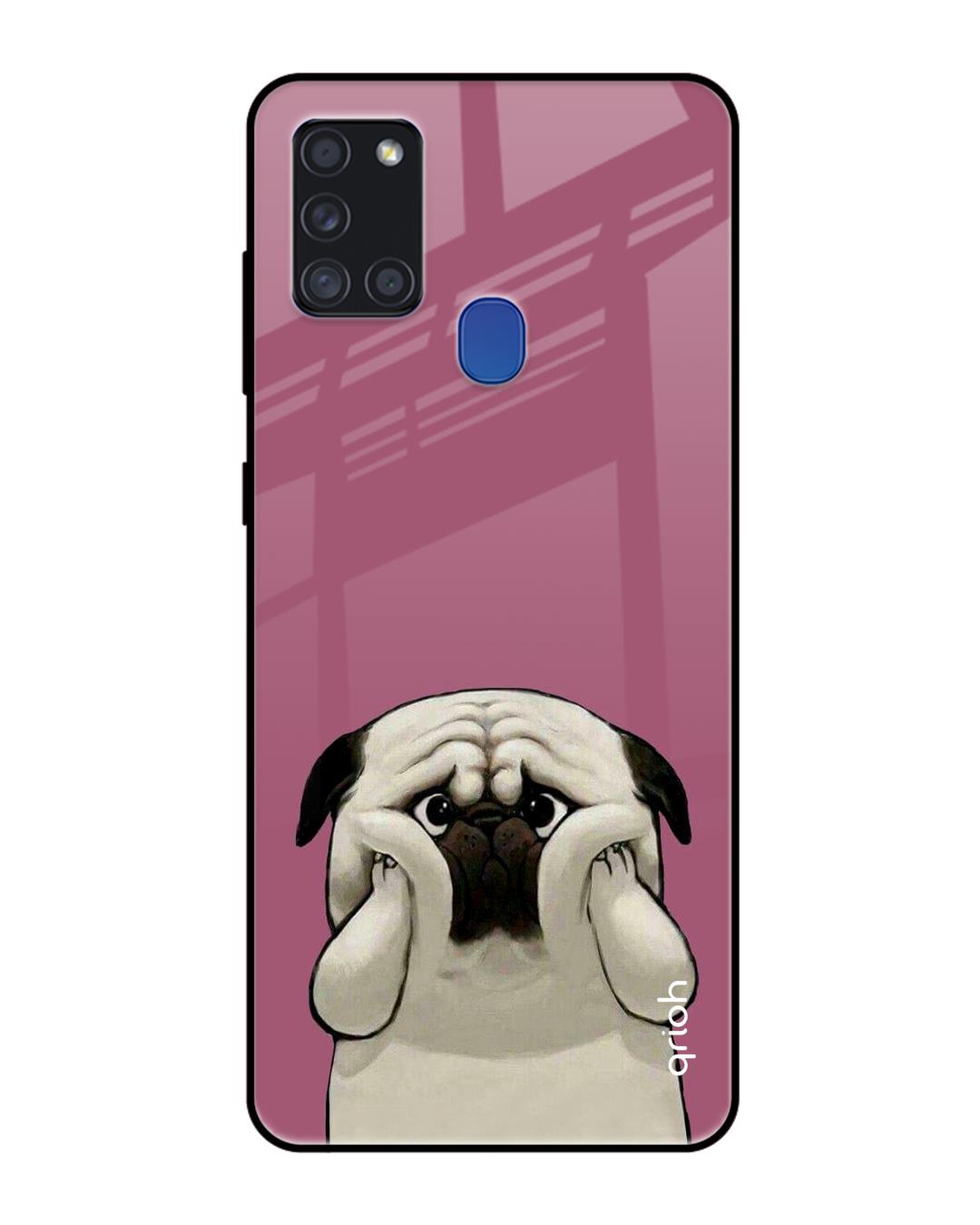 Shop Funny Pug Face Printed Premium Glass Cover For Samsung Galaxy A21s(Impact Resistant, Matte Finish)-Back