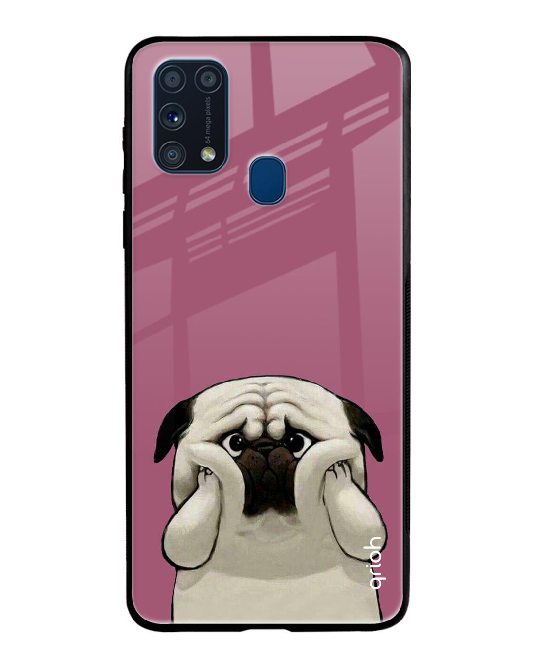 Shop Funny Pug Face Printed Premium Glass Cover For Samsung Galaxy M31(Impact Resistant, Matte Finish)-Back