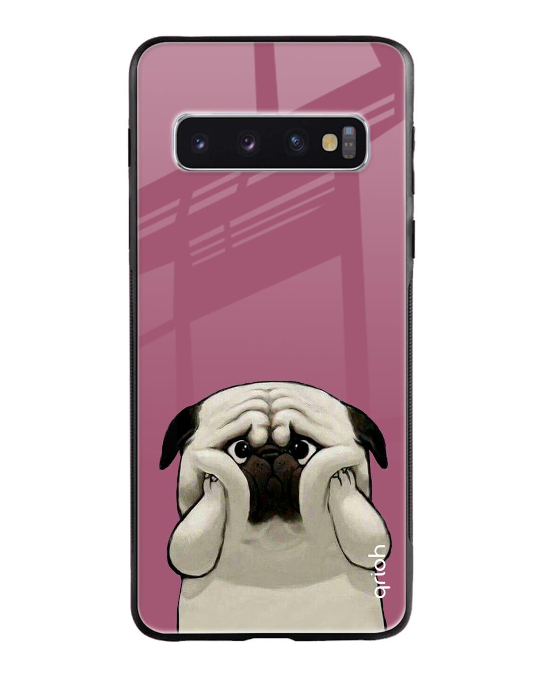 Shop Funny Pug Face Printed Premium Glass Cover For Samsung Galaxy S10(Impact Resistant, Matte Finish)-Back