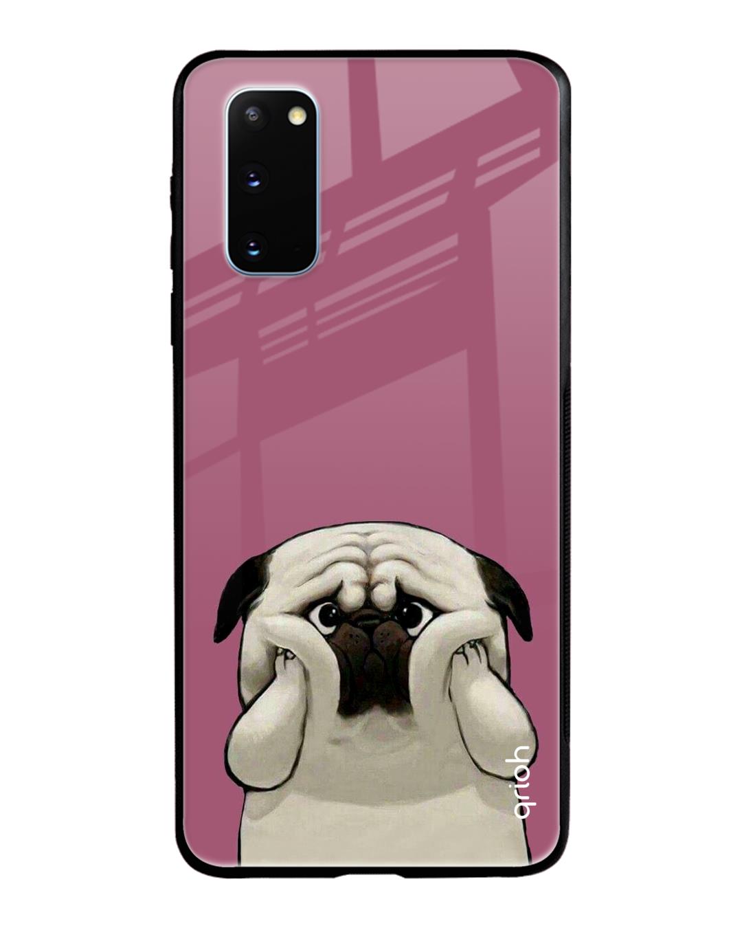 Shop Funny Pug Face Printed Premium Glass Cover For Samsung Galaxy S20(Impact Resistant, Matte Finish)-Back