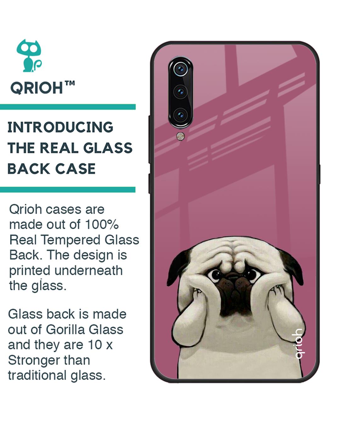 Shop Funny Pug Face Printed Premium Glass Cover For Xiaomi Mi A3 (Impact Resistant, Matte Finish)-Back
