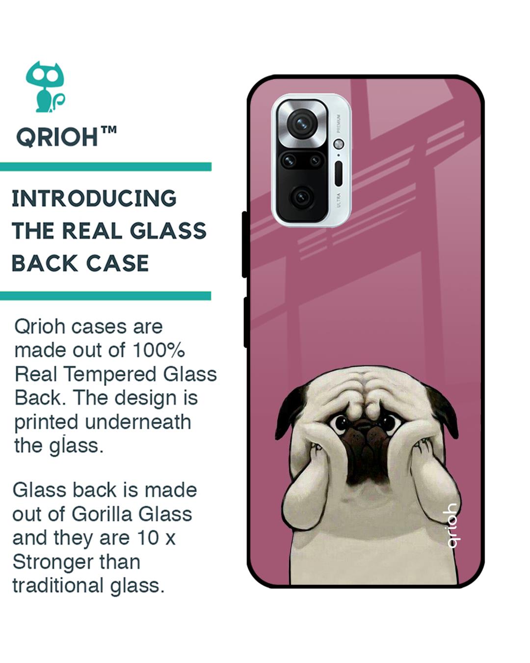 Shop Funny Pug Face Printed Premium Glass Cover For Xiaomi Redmi Note 10 Pro (Matte Finish)-Back