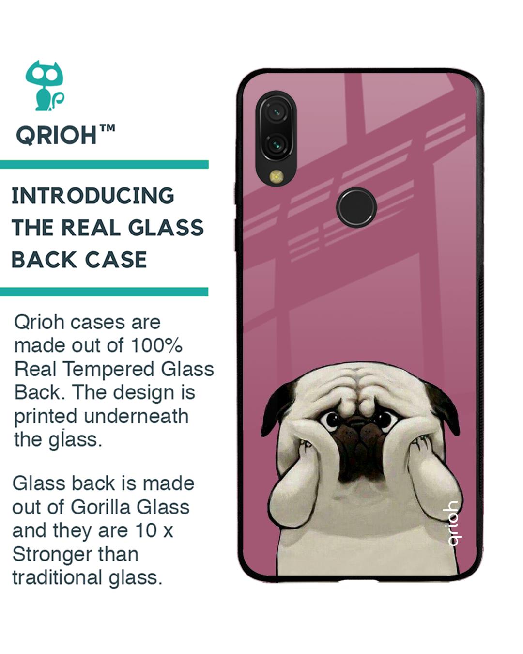 Shop Funny Pug Face Printed Premium Glass Cover For Xiaomi Redmi Note 7 Pro (Matte Finish)-Back