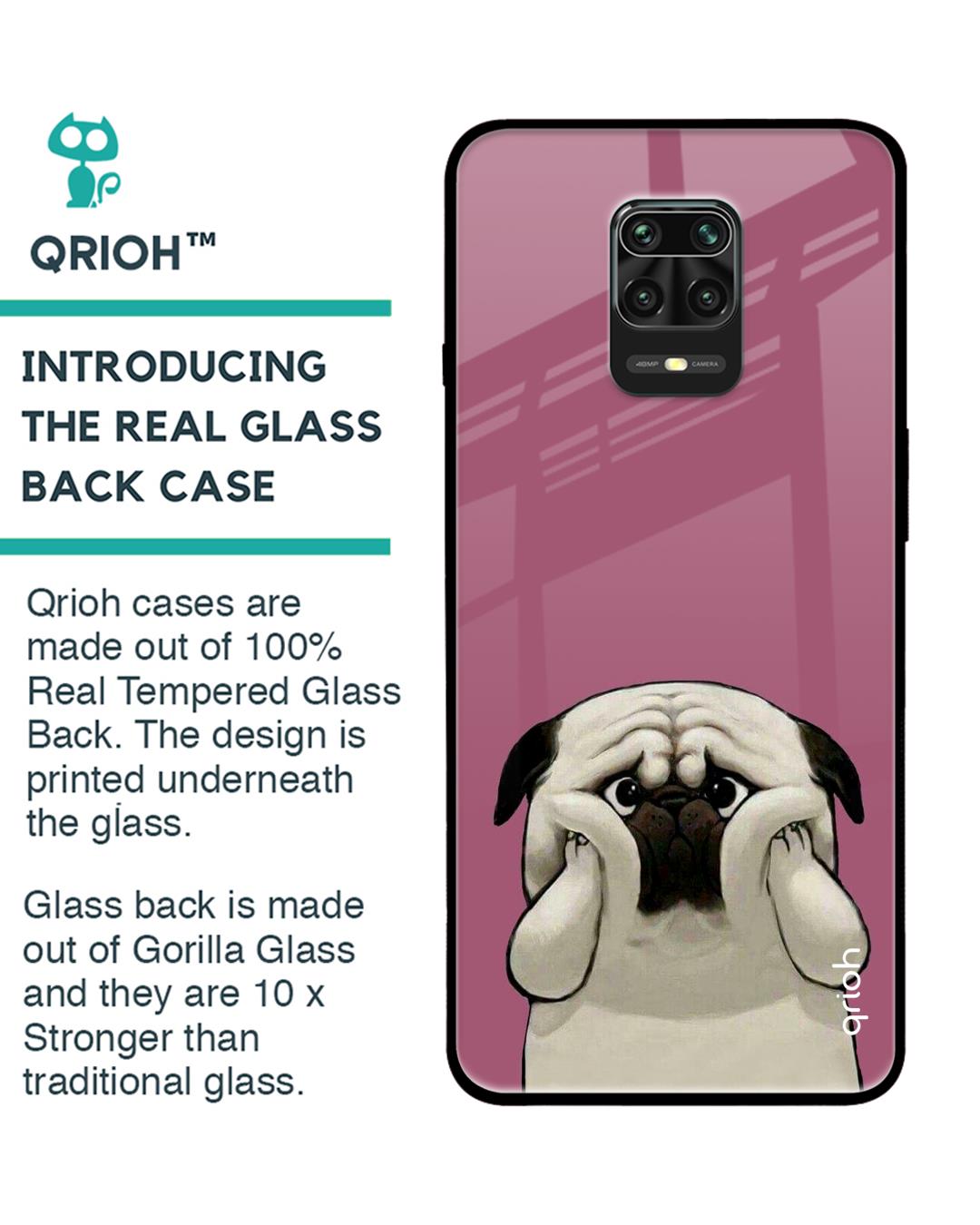 Shop Funny Pug Face Printed Premium Glass Cover For Xiaomi Redmi Note 9 Pro (Matte Finish)-Back