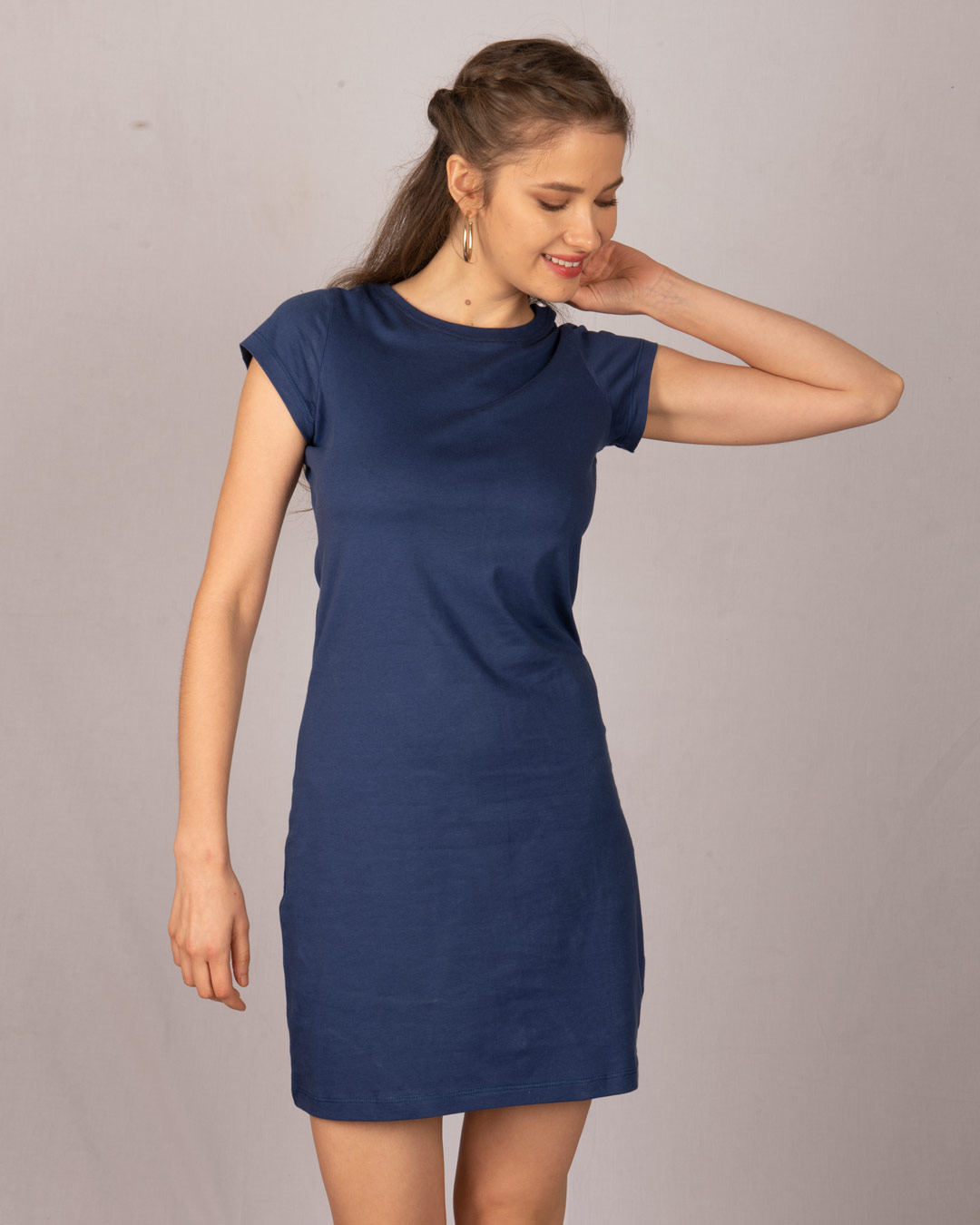 Shop Galaxy Blue Cap Sleeve Plain T-shirt Dress-Back
