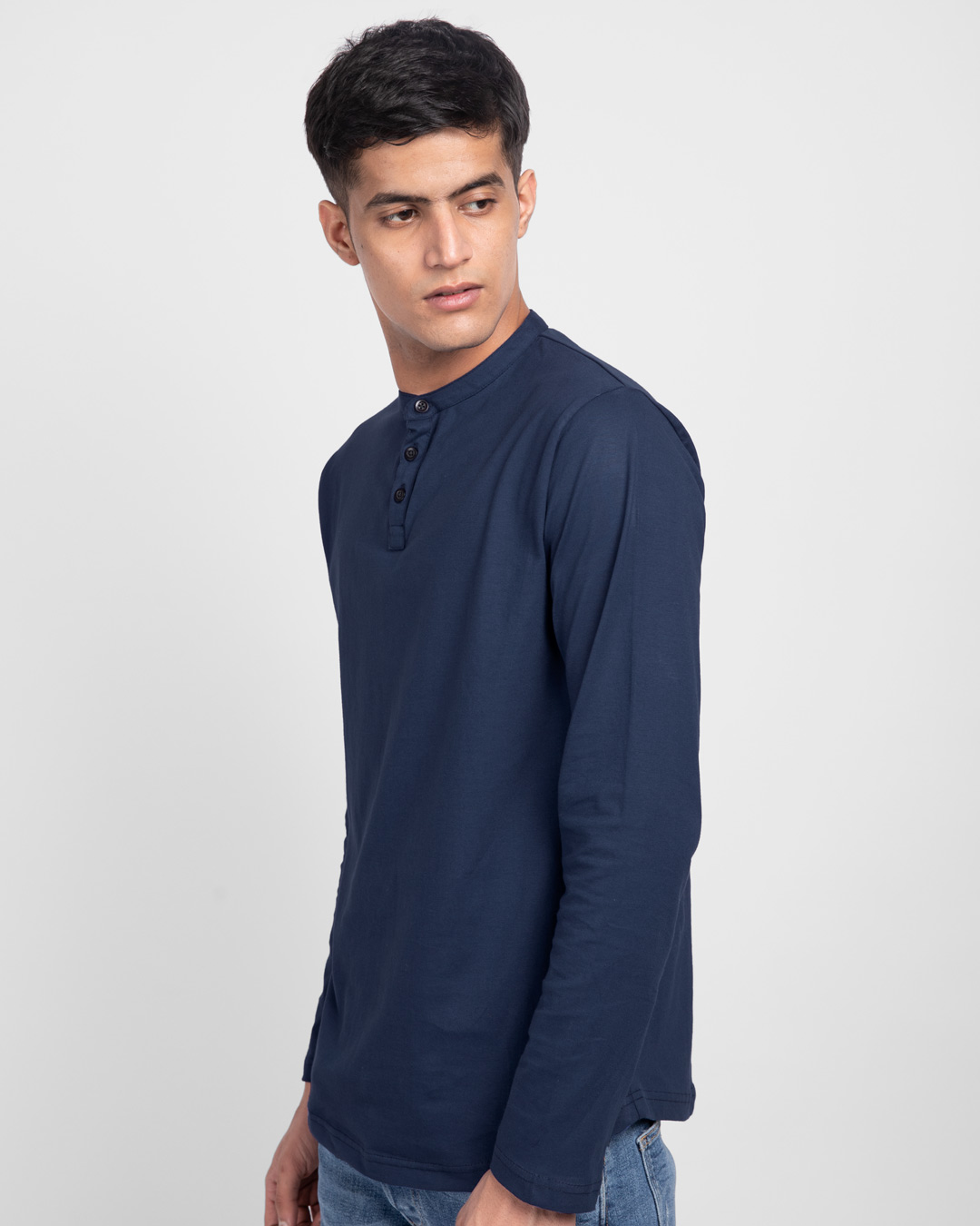 Shop Galaxy Blue Full Sleeve Henley T-Shirt-Back
