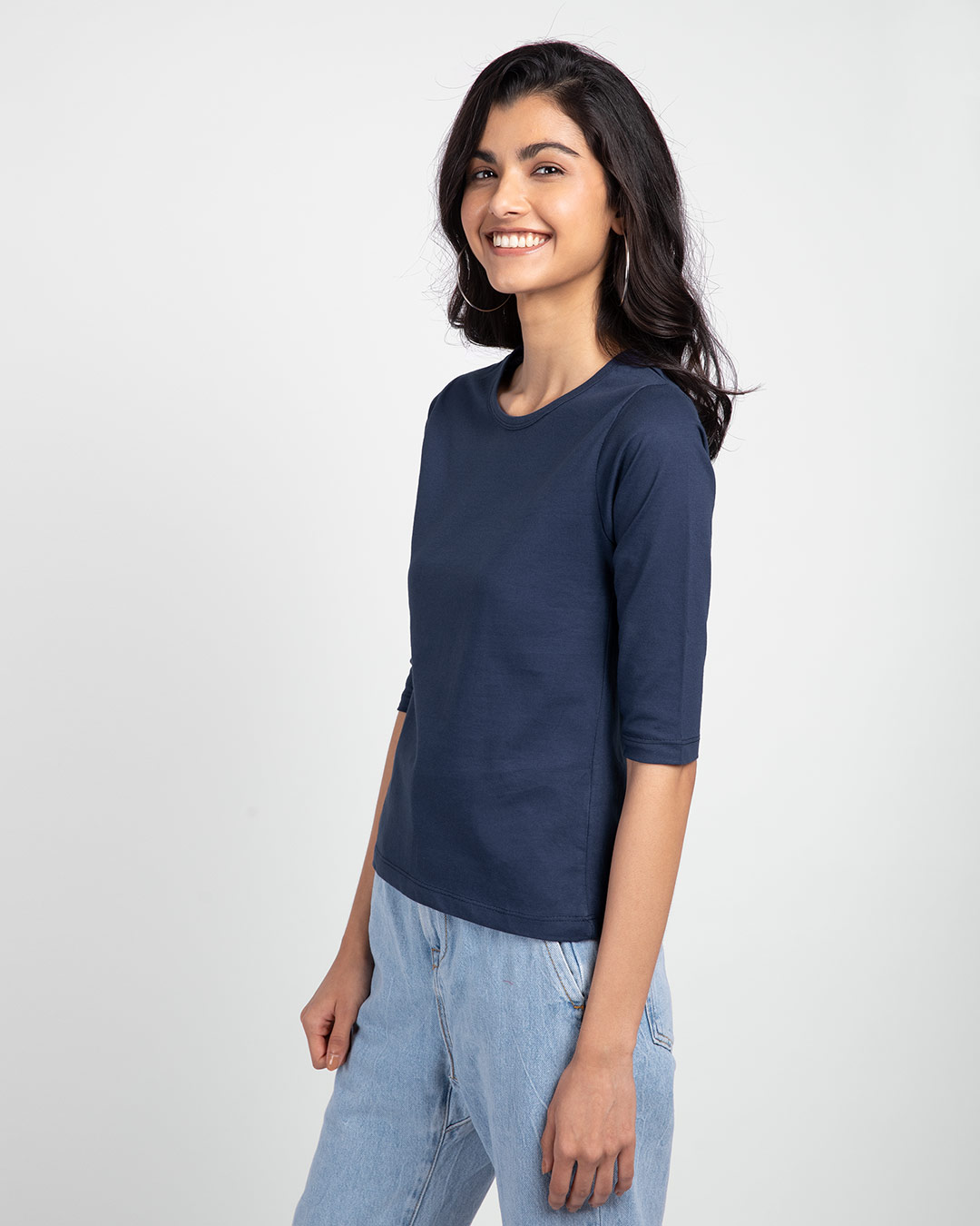 Shop Galaxy Blue Round Neck 3/4th Sleeve T-Shirt-Back