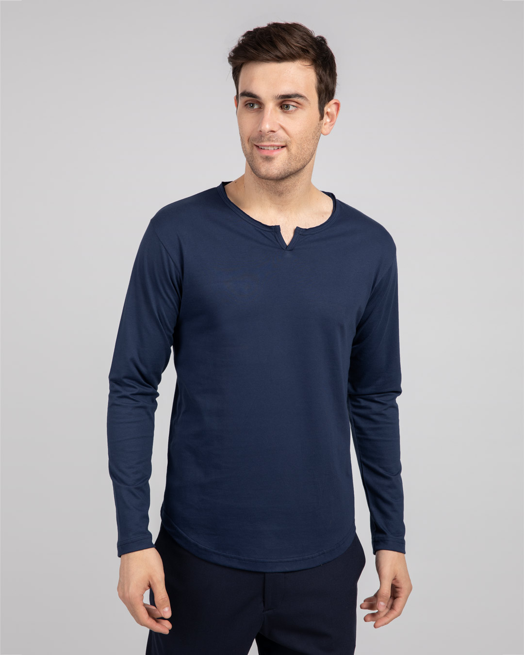 Buy Galaxy Blue Slit Neck Full Sleeve Henley T-shirt for Men blue ...