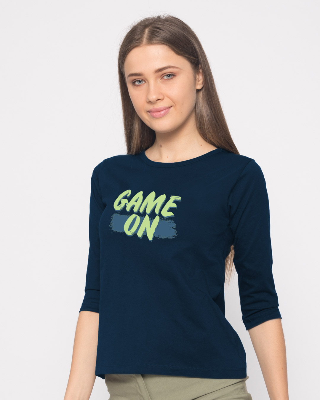 Shop Game On Neon Round Neck 3/4th Sleeve T-Shirt-Back