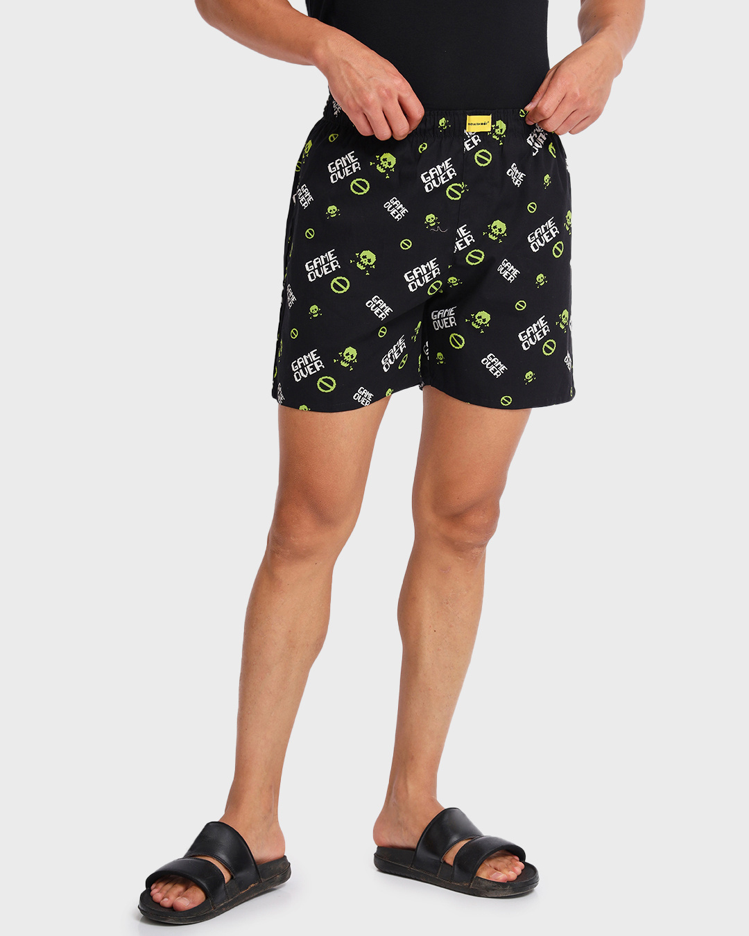 Shop Men's Black All Over Game Over Printed Boxers-Back