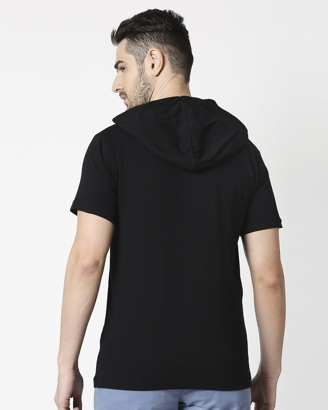 Shop Game Over Minimal Half Sleeve Hoodie T-shirt Black-Back