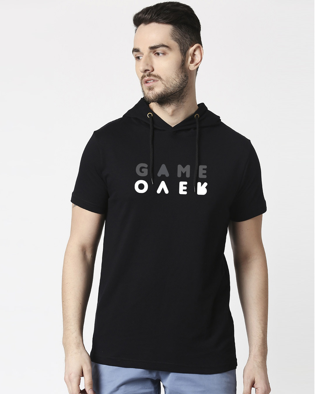 

Game Over Minimal Half Sleeve Hoodie T-shirt Black Men' Printed Half Sleeve Hoodie T-shirt Bewakoof.com