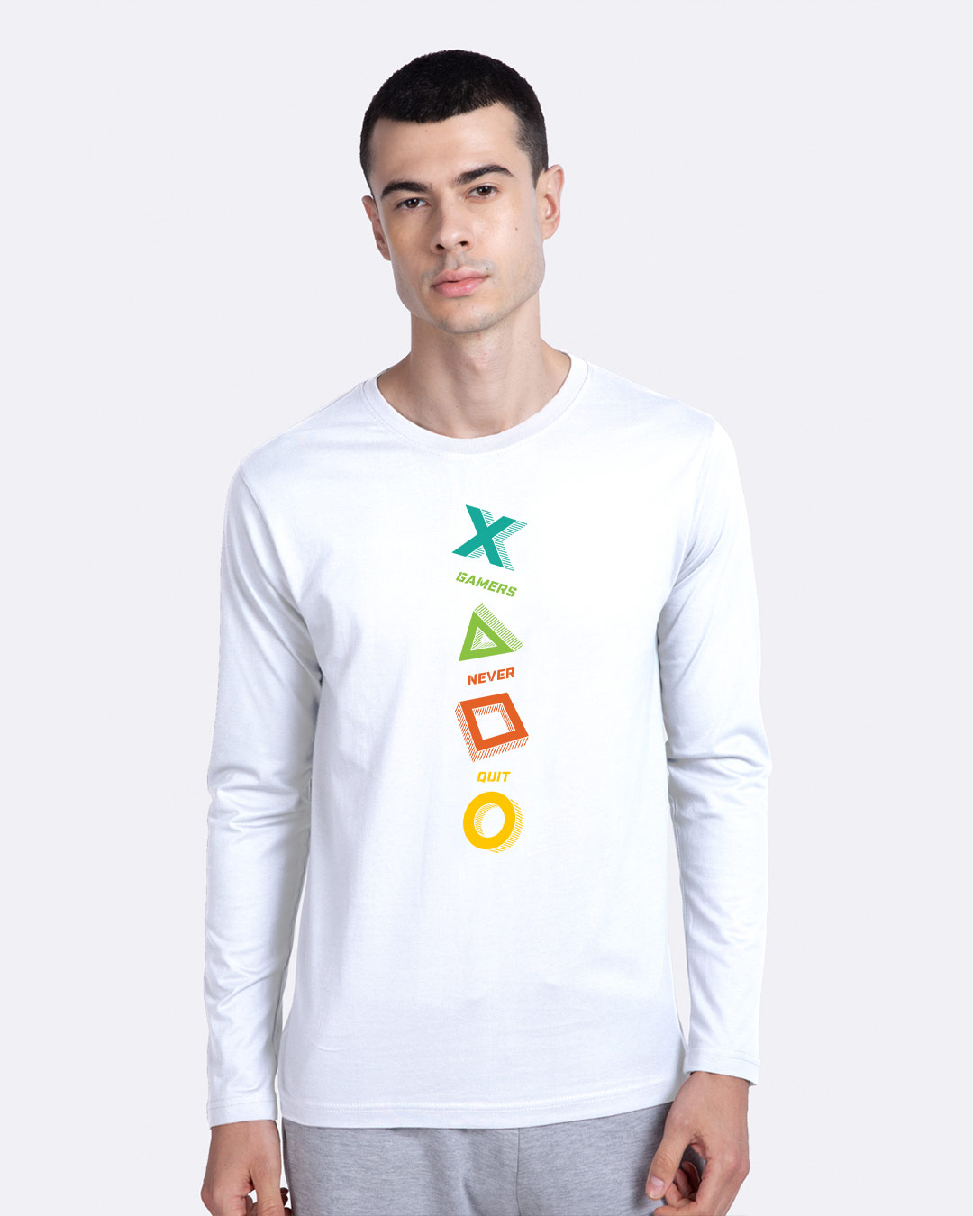 Shop Gamers Never Quit Full Sleeve T-Shirt White-Back