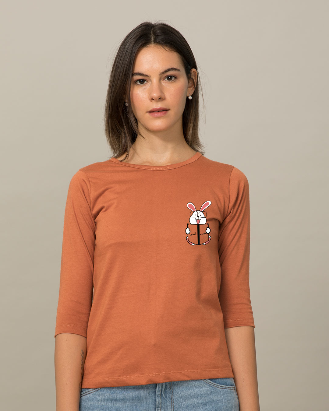 Shop Geek Bunny Pocket Round Neck 3/4th Sleeve T-Shirt-Back