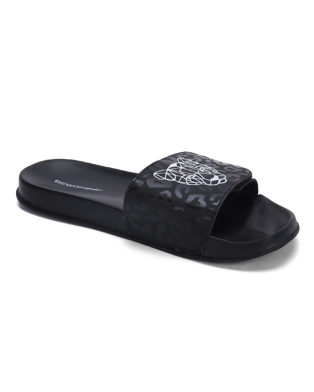 Shop Women's Black Geo Leopard Printed Velcro Sliders-Back